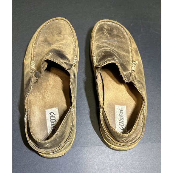 OluKai Moloa Mens 8 Shoes Brown Leather Slip On Casual Slipper Convert loafers - Picture 10 of 13